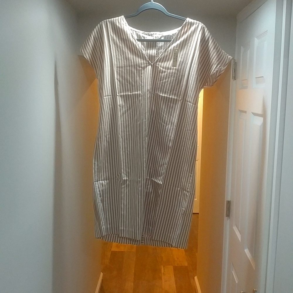 Madewell Caramel and Creme Vertical Striped Dress in Size Small